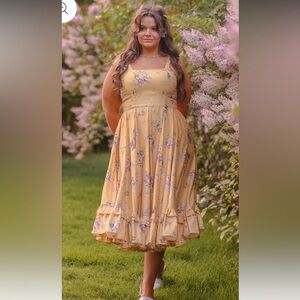 NWT JessaKae Goldenia Midsummer Floral Midi Dress: XL
